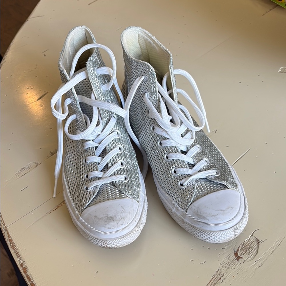 Converse Silver and White High-Top Sneakers